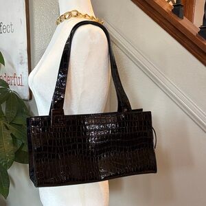 Vintage Guess Black Crocodile-Embossed Women's Purse